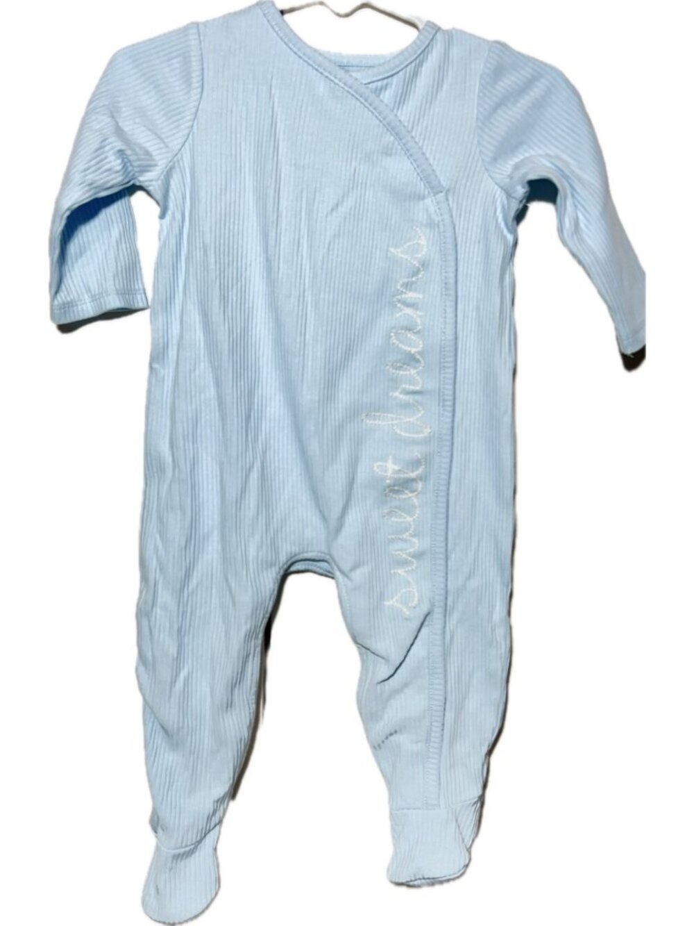 Mud Pie 3m 6m NWT blue ribbed Sweet Dreams embroidery footed sleeper layette